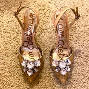 Beige Sam Edelman jeweled slingbacks